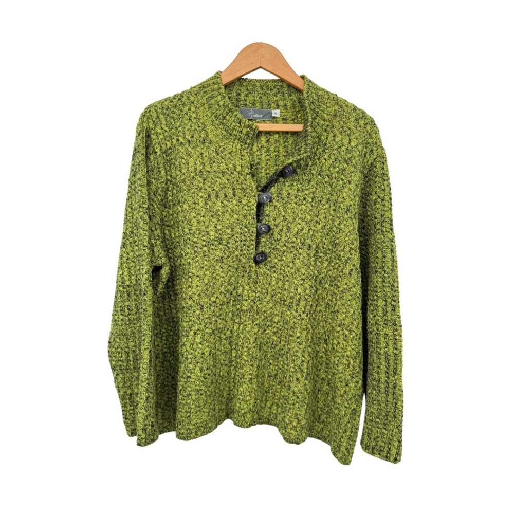 Willow Sweater Henley Button Neck Marled Knit Casual Cozy Cabin‎ Core Green XL